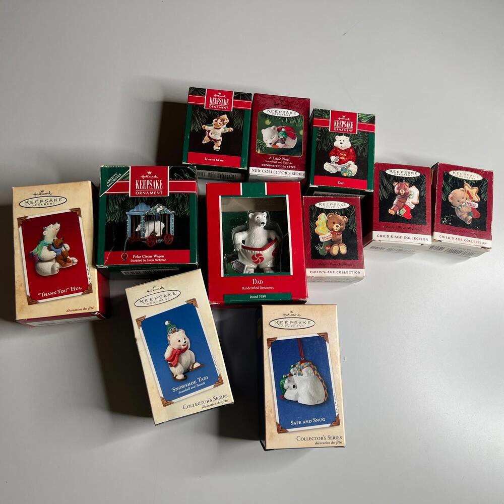 Lot of 11 Hallmark Keepsake Christmas Ornaments Polar Bears Teddy Bears Child’s